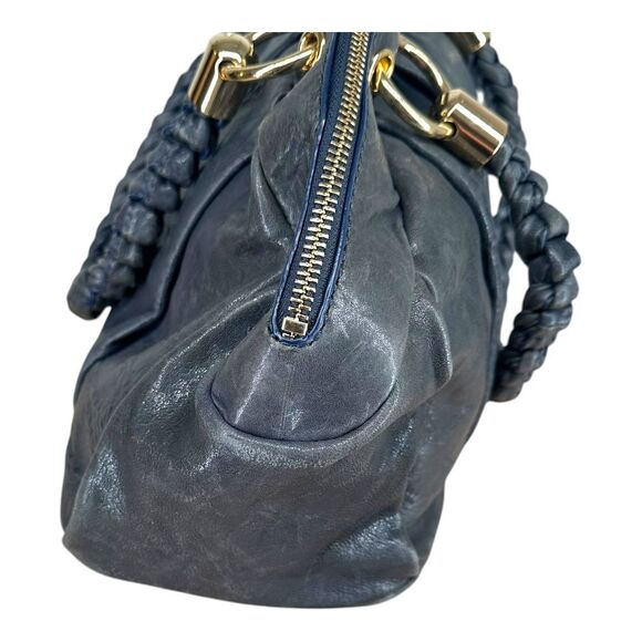 Antonio Melani Navy Leather Zip Bag Hobo Shoulder Bag Y2K Boho Gypsy Braided - Picture 8 of 16